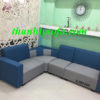 sofa góc bọc nỉ màu ghi và xanh
